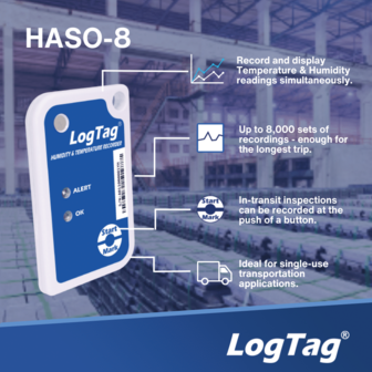 LogTag&reg; HASO-8 &ndash; Single-Use Temperatuur- en Vochtigheidslogger
