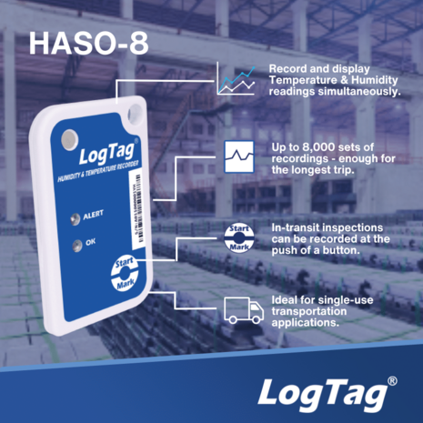 LogTag&reg; HASO-8 &ndash; Single-Use Temperatuur- en Vochtigheidslogger