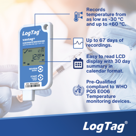LogTag&reg; VaxTag+ | Multi-Trip USB Temperatuurlogger | WHO PQS